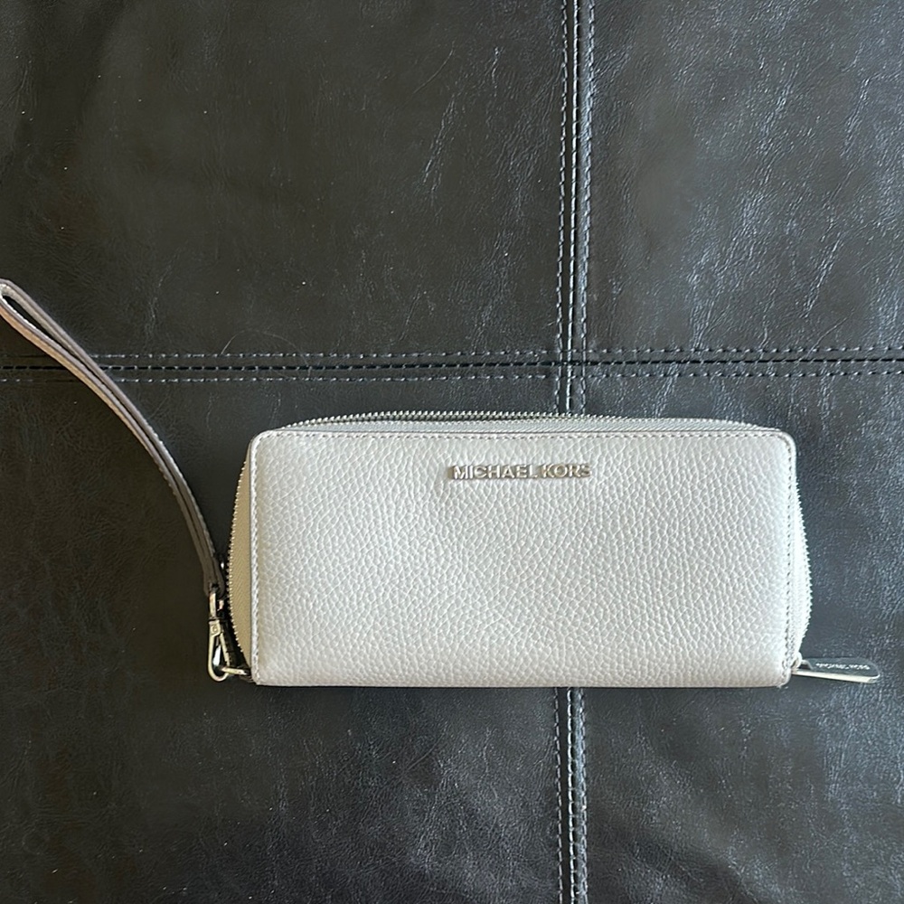 Michael Kors Gray Pebbled Leather Wristlet
